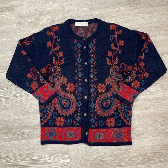 St Michael Vintage Womens Knitted Sweater Crewneck Button Down Black Size 40-42 - Picture 1 of 6